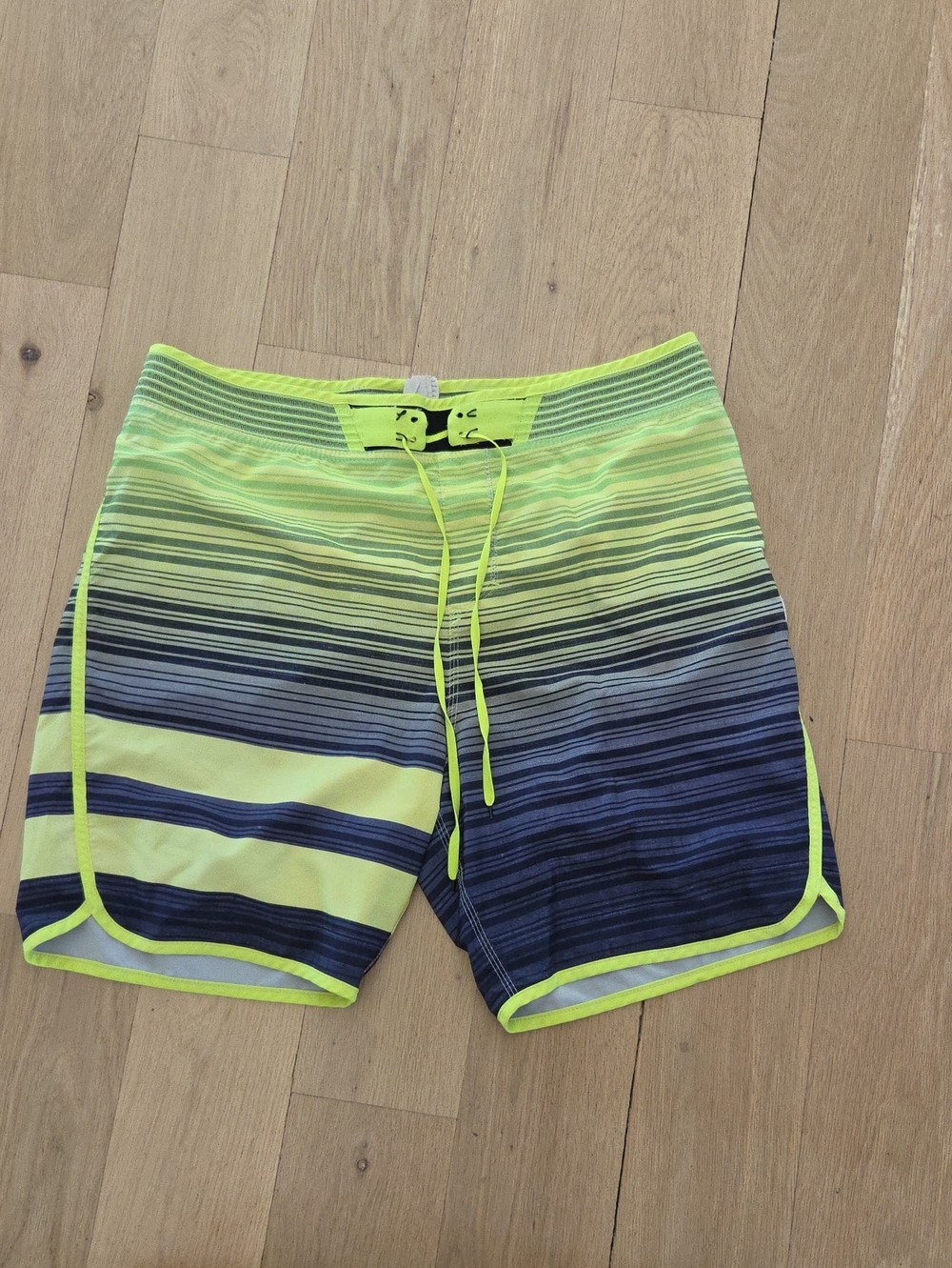 Hurley Neon Lime and Navy Gradient Stripe Swim Shorts